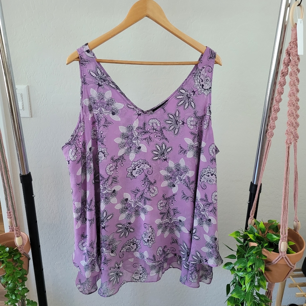 Lane Bryant Floral Print Tiered Swing Tank. Plus Size 22. Gorgeous Light Purple.